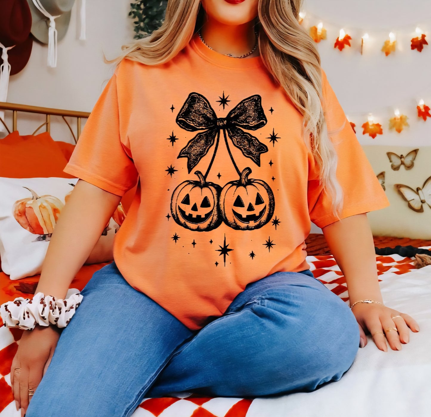 Pumpkin Cherry Bows Graphic Tees and Sweatshirt Fall Halloween