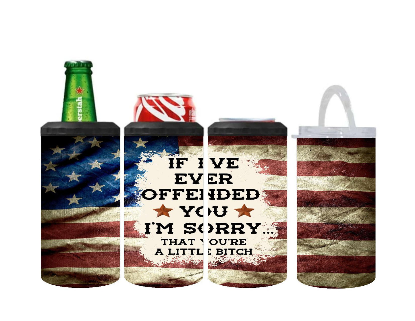 Funny 4-in-1 Can Cooler – Fits 12oz Bottles, Cans, Skinny Cans & 16oz Tumbler | Sassy & Sarcastic Designs | Stainless Steel Vacuum Insulated Drink Holder | Keeps Drinks Ice Cold